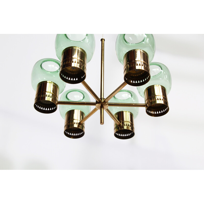 Vintage 6 armed brass pendant lamp by Hans-Agne Jakobsson 1950