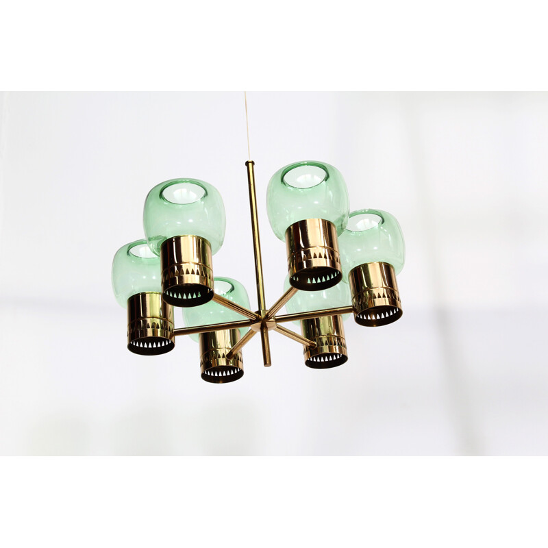 Vintage 6 armed brass pendant lamp by Hans-Agne Jakobsson 1950