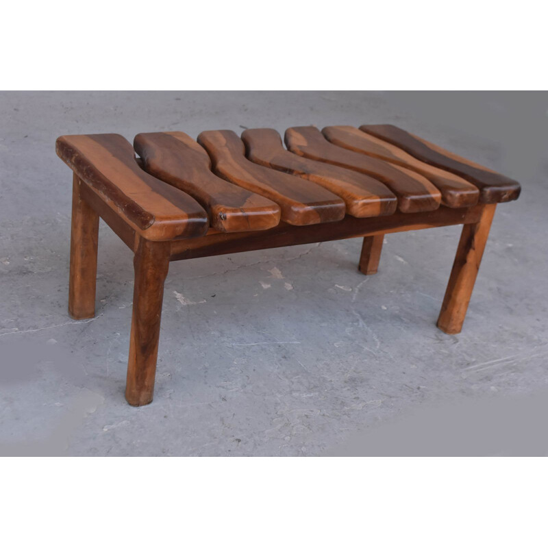 Vintage Brutalist coffee table in olive wood