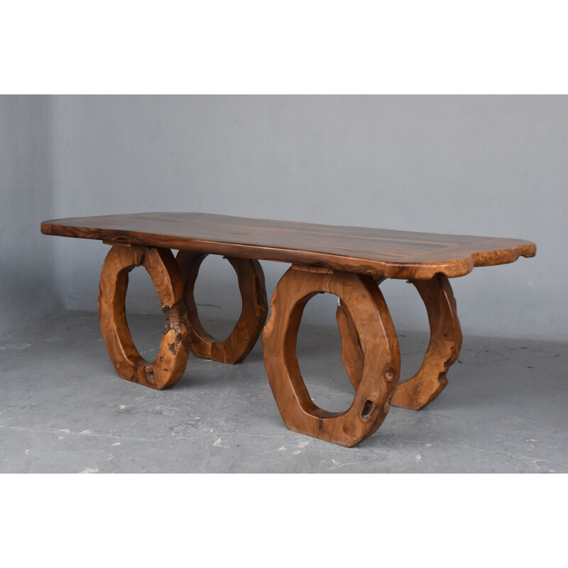 Mesa brutalista vintage en madera de olivo, 1960-1970