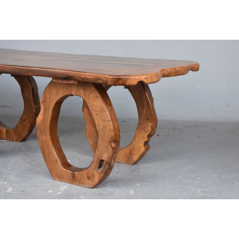 Tavolo brutalista vintage in legno d'ulivo, 1960-1970
