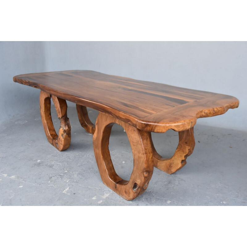 Vintage brutalist table in olive wood, 1960-1970