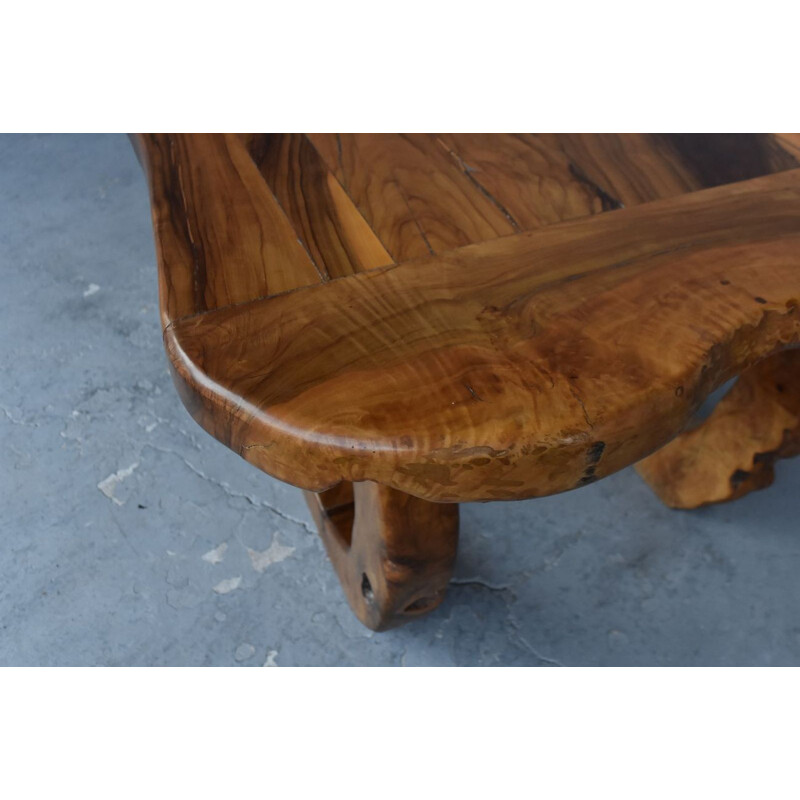 Vintage brutalist table in olive wood, 1960-1970