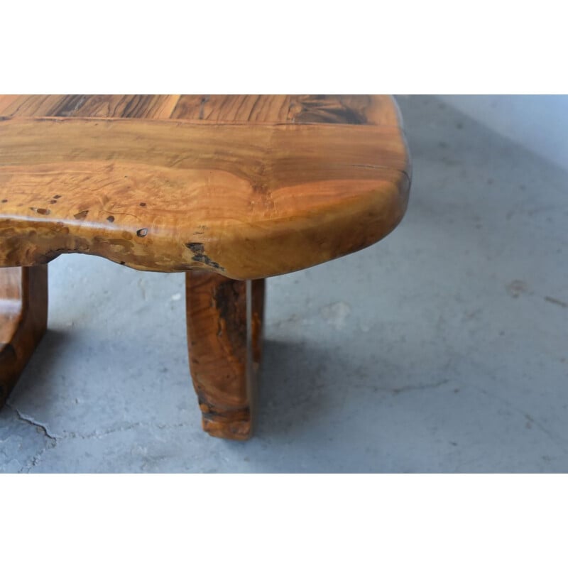 Vintage brutalist table in olive wood, 1960-1970