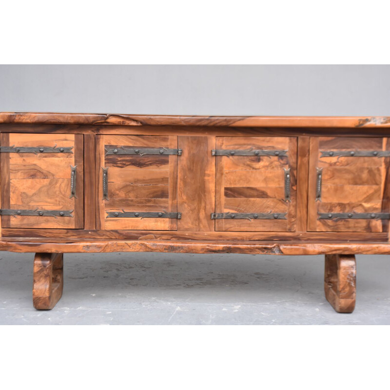 Vintage brutalist olive wood sideboard, 1960-1970