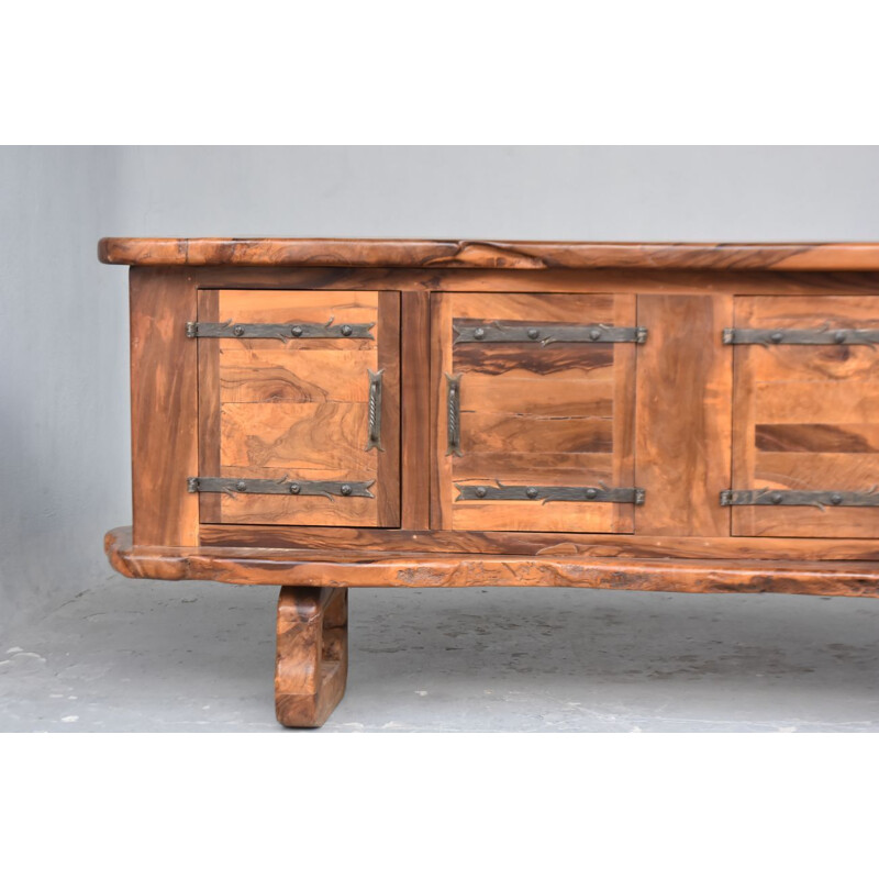 Vintage brutalist olive wood sideboard, 1960-1970