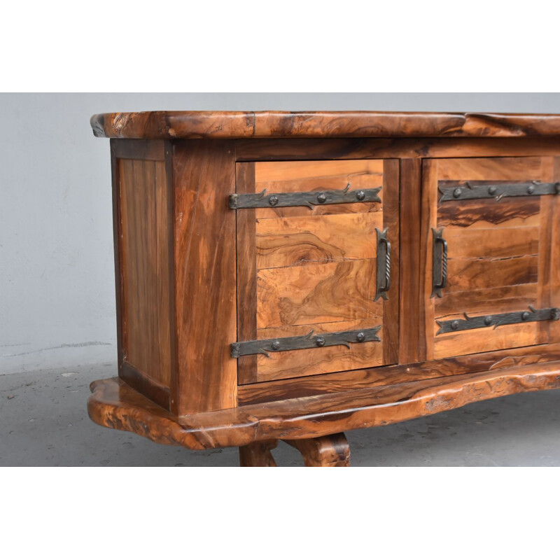 Vintage brutalist olive wood sideboard, 1960-1970