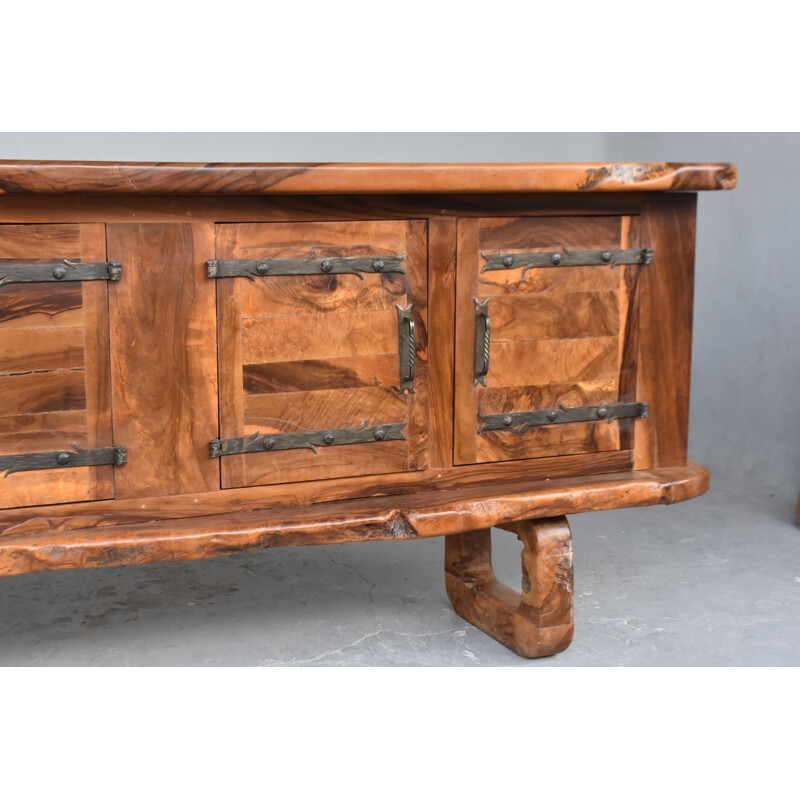 Vintage brutalist olive wood sideboard, 1960-1970