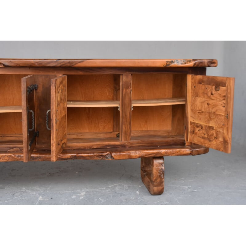 Vintage brutalist olive wood sideboard, 1960-1970