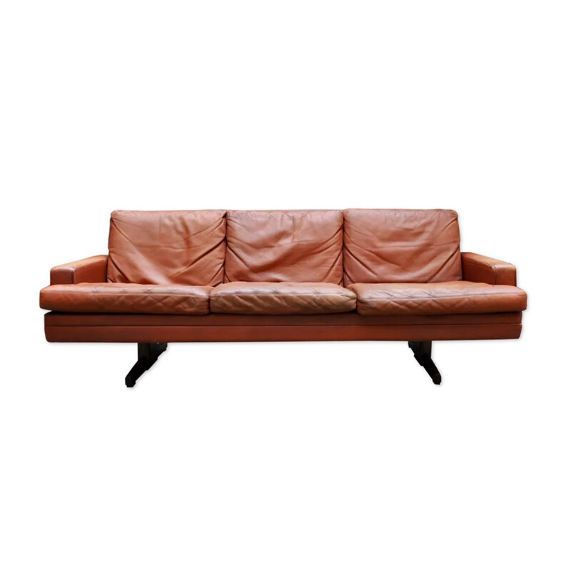 Vintage Leather and Rosewood 3 seaters sofa Fredrik Kayser 1965