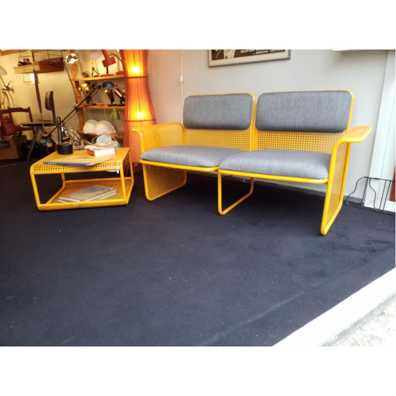 Vintage perforated metal bench and coffee table 1969s 