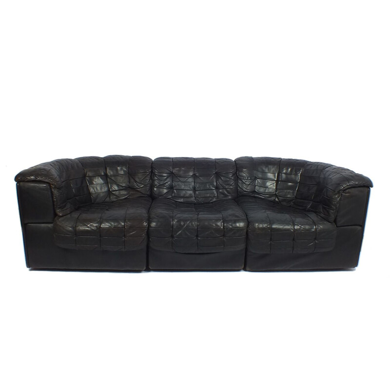 Vintage DS11 De Sede black leather 3 seaters sofa 1970s