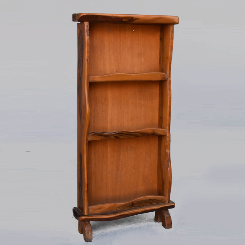 Vintage Brutalist olive wood bookcase, 1960-1970