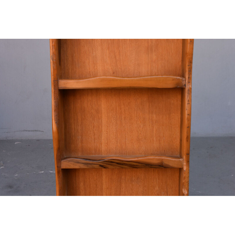 Vintage Brutalist olive wood bookcase, 1960-1970