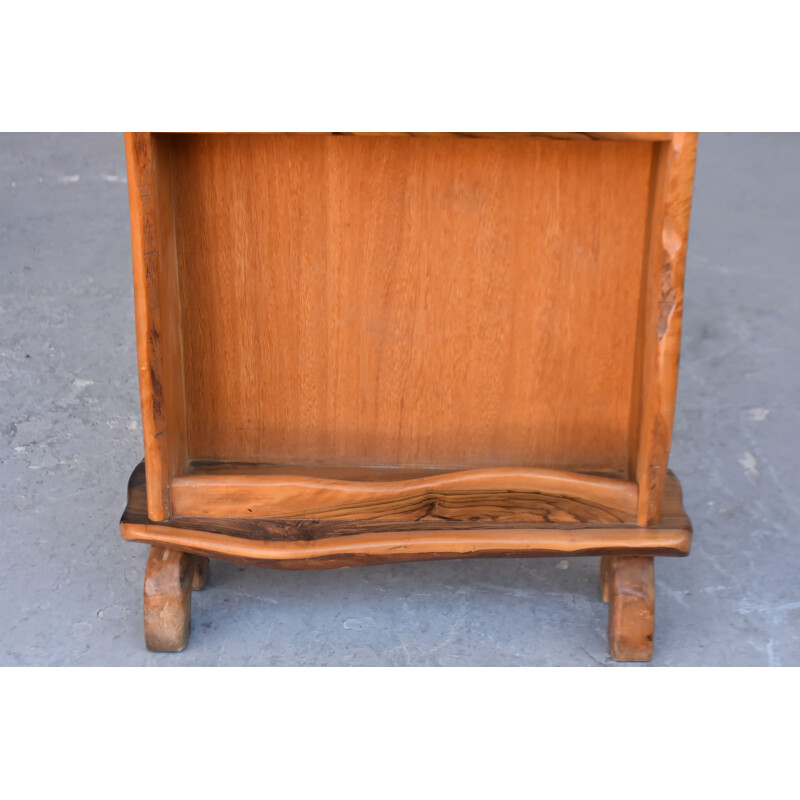 Vintage Brutalist olive wood bookcase, 1960-1970