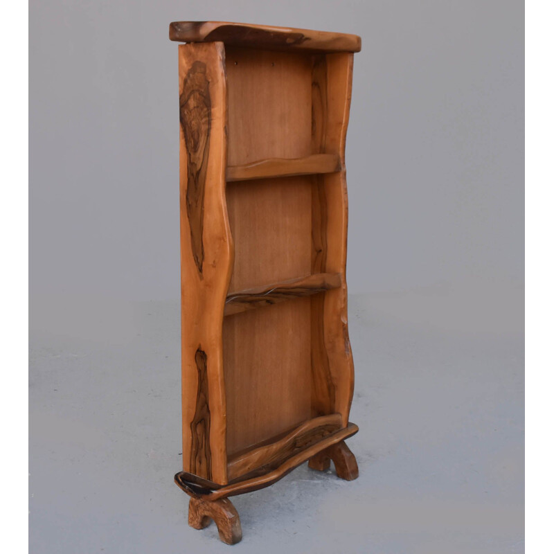 Vintage Brutalist olive wood bookcase, 1960-1970