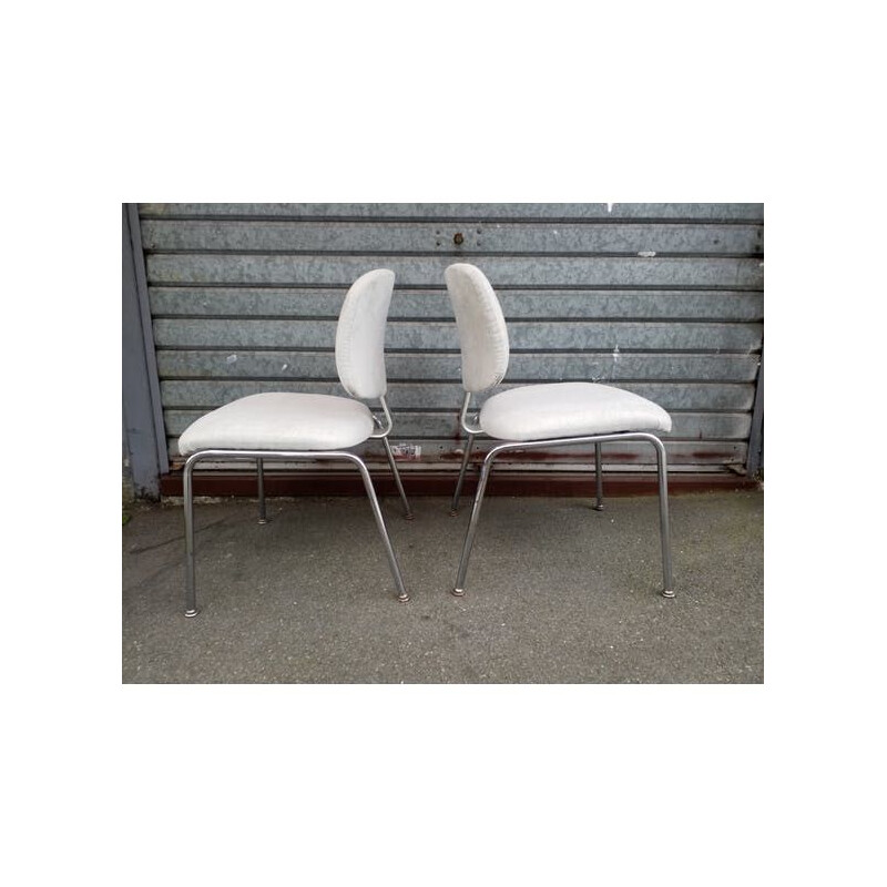 Paar vintage verchroomde metalen stoelen, Zweden 1970