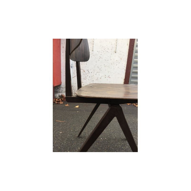 Vintage stalen en houten stoel van Frizo Kramer