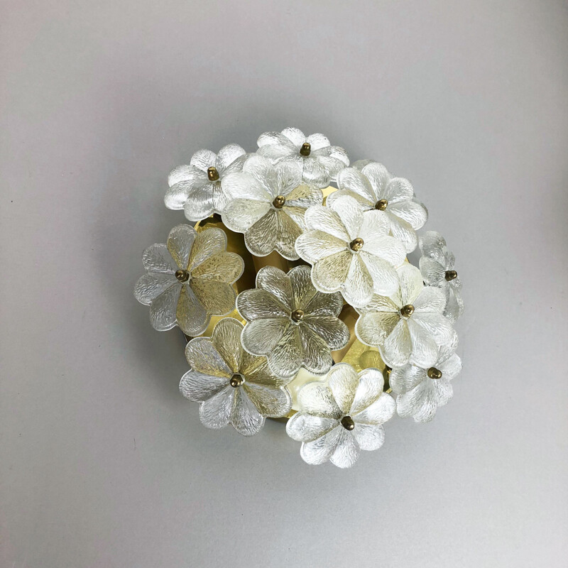 Applique vintage floral verre et laiton par Ernst palme 1970
