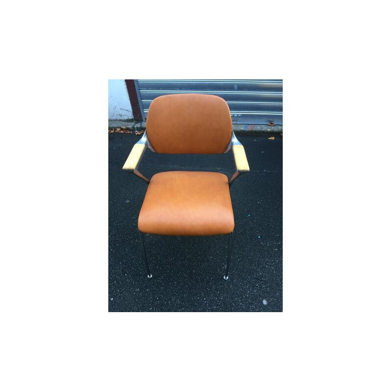 Vintage brown leather armchair 1980