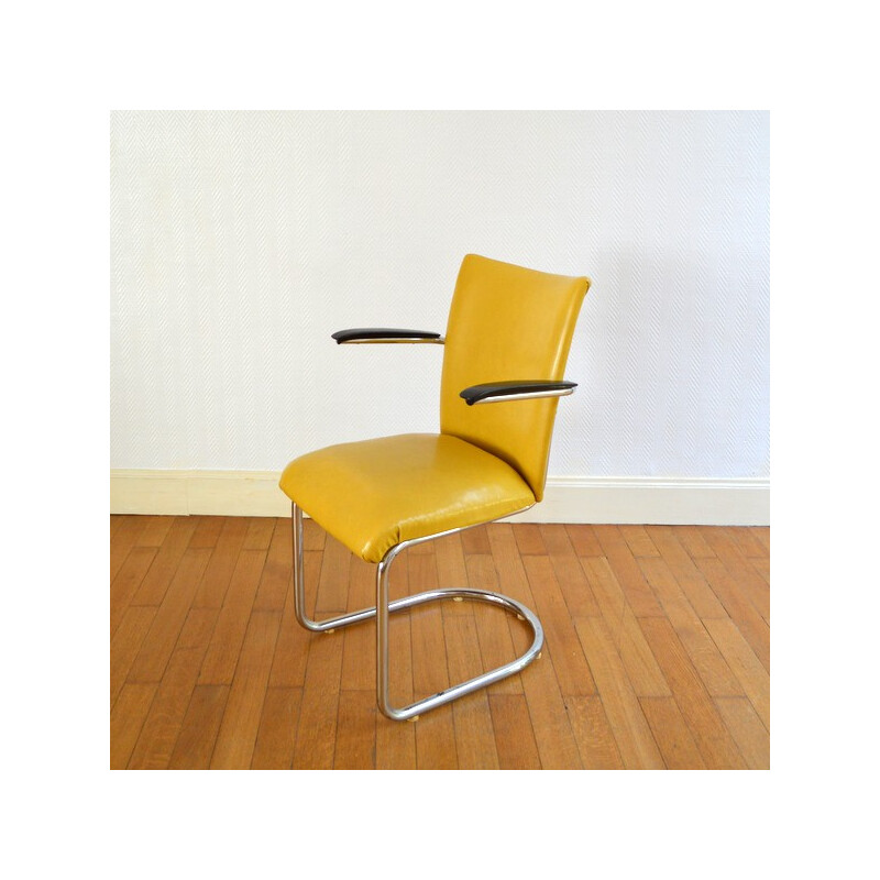 Metal and yellow leatherette armchair, Martin DE WIT - 1950s