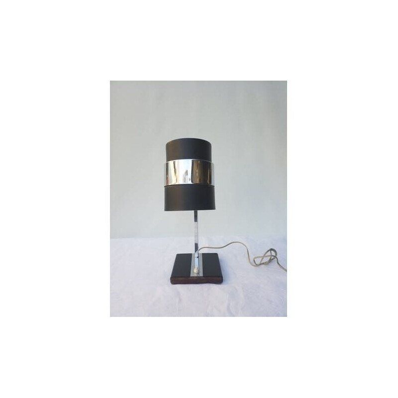 Vintage rosewood and chrome metal table lamp, 1970