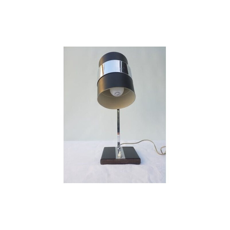 Lampe de table vintage en palissandre et métal chromé, 1970