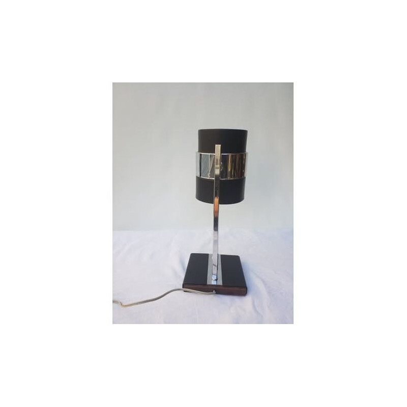 Vintage rosewood and chrome metal table lamp, 1970