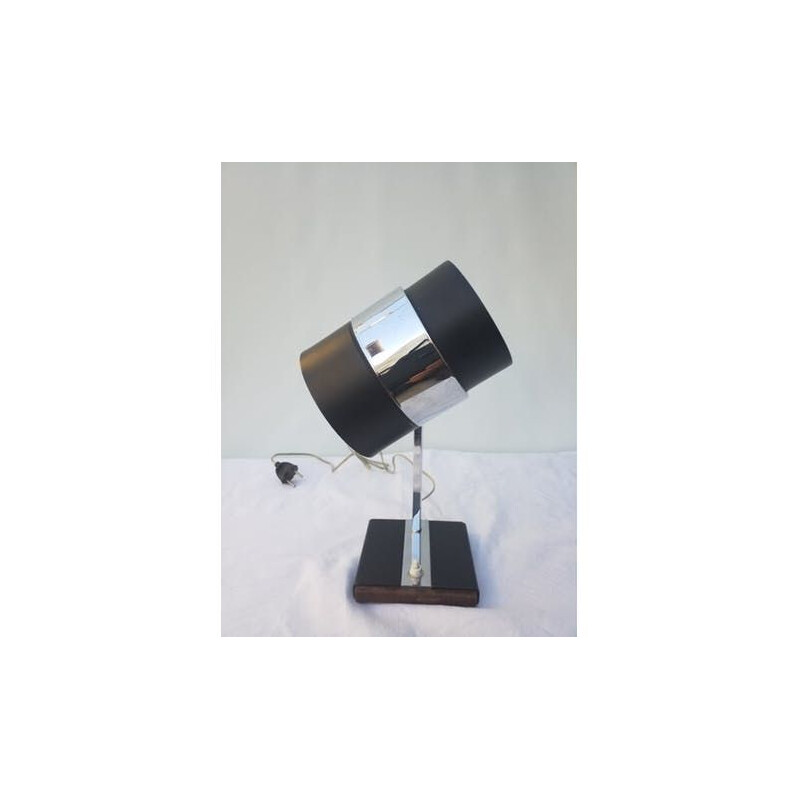 Vintage rosewood and chrome metal table lamp, 1970