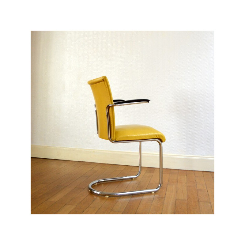 Metal and yellow leatherette armchair, Martin DE WIT - 1950s