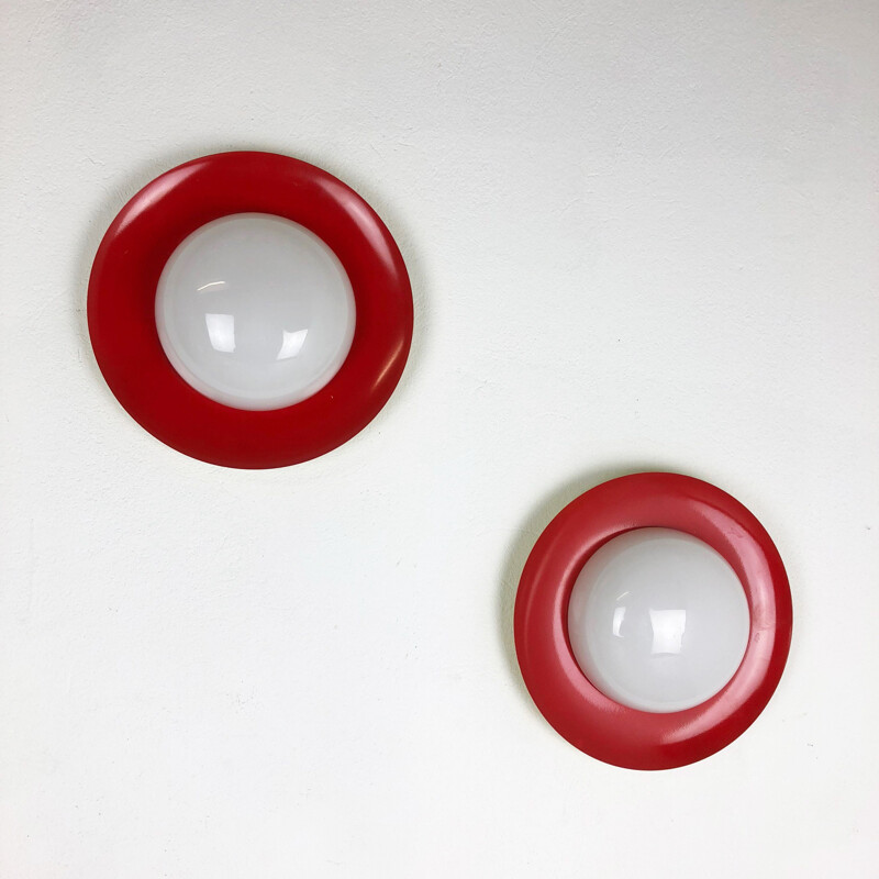 Pair of vintage red wall lamps in metal