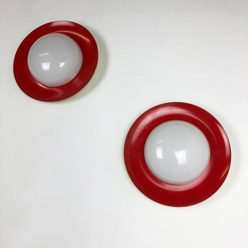 Pair of vintage red wall lamps in metal