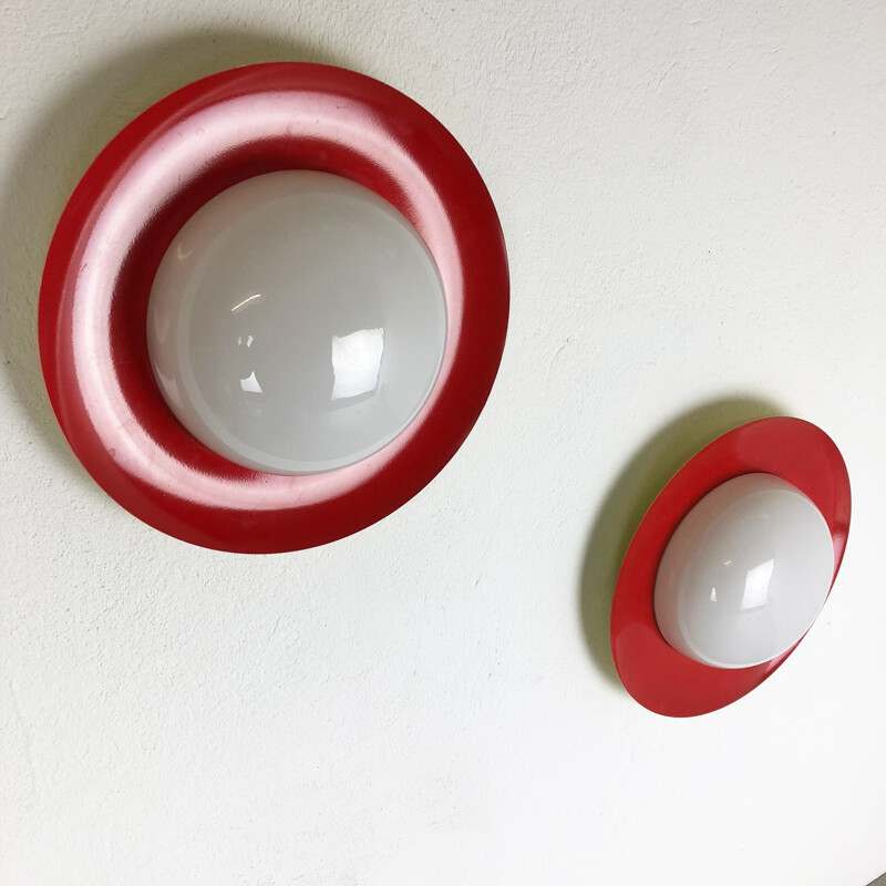 Pair of vintage red wall lamps in metal