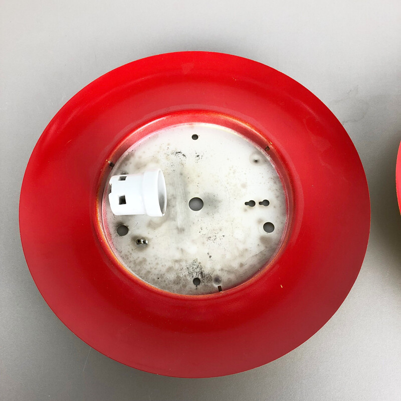 Pair of vintage red wall lamps in metal