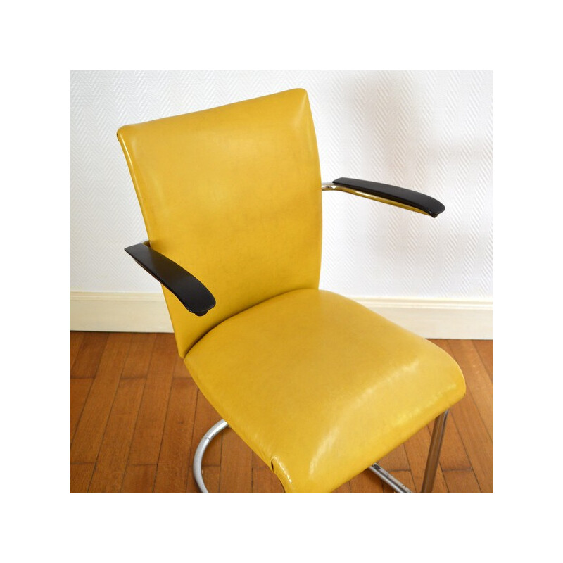 Metal and yellow leatherette armchair, Martin DE WIT - 1950s
