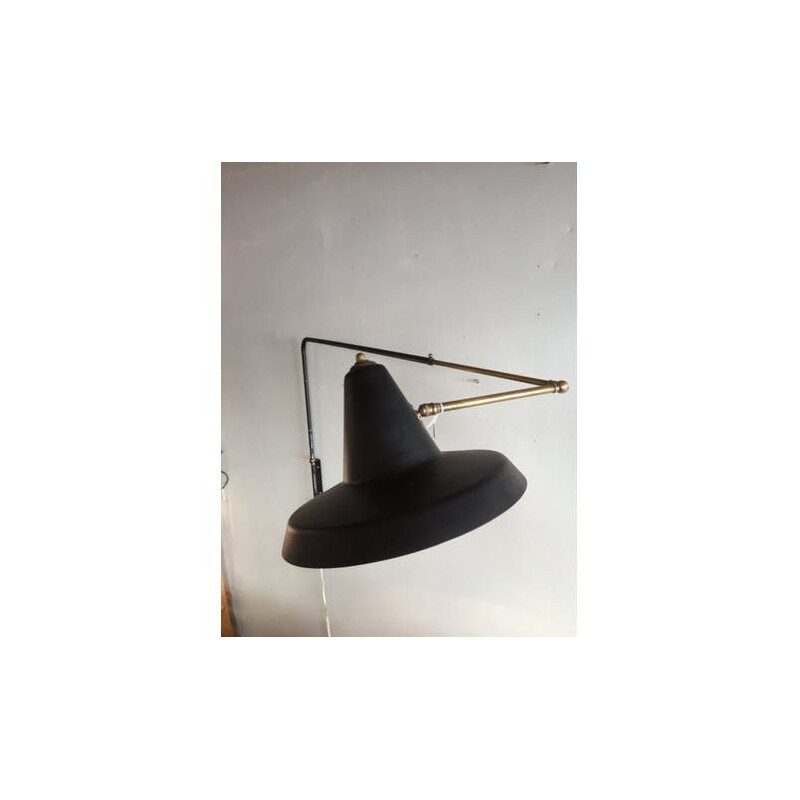 Vintage zwarte metalen wandlamp 1950