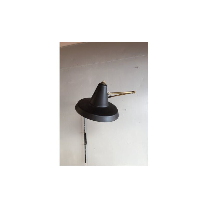 Lampada da parete vintage in metallo nero 1950