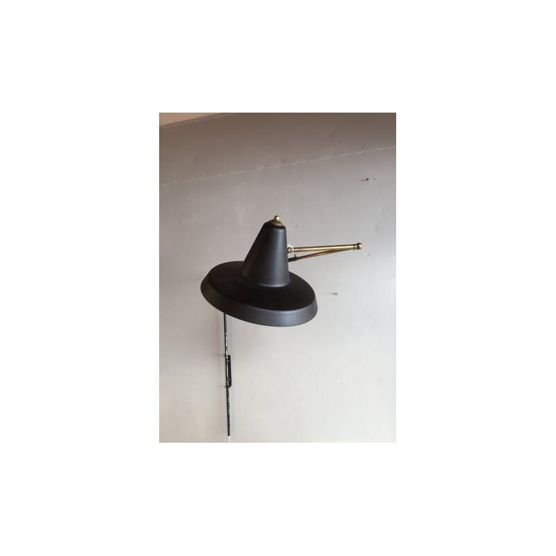 Vintage zwarte metalen wandlamp 1950