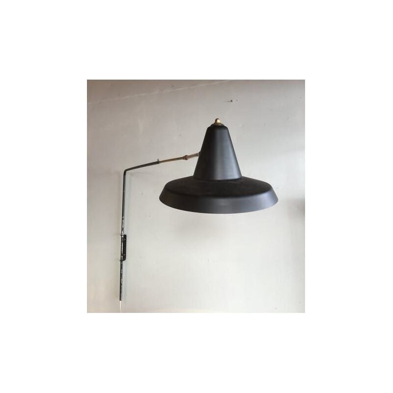 Vintage zwarte metalen wandlamp 1950