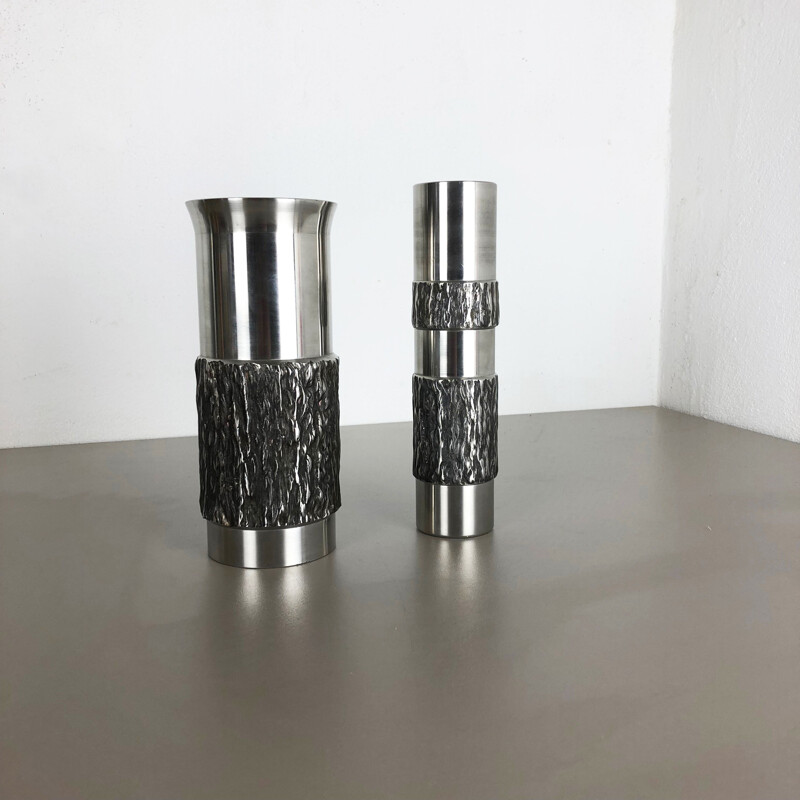Ein Paar brutalistische Vintage-Vasen aus Stahl, Deutschland 1970