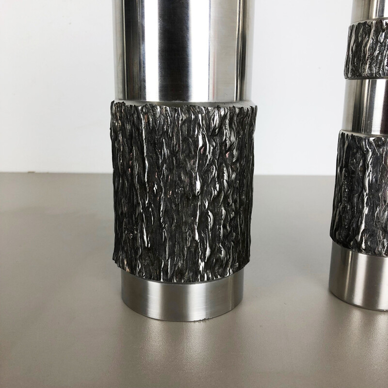 Pair of vintage brutalist steel vases, Germany 1970