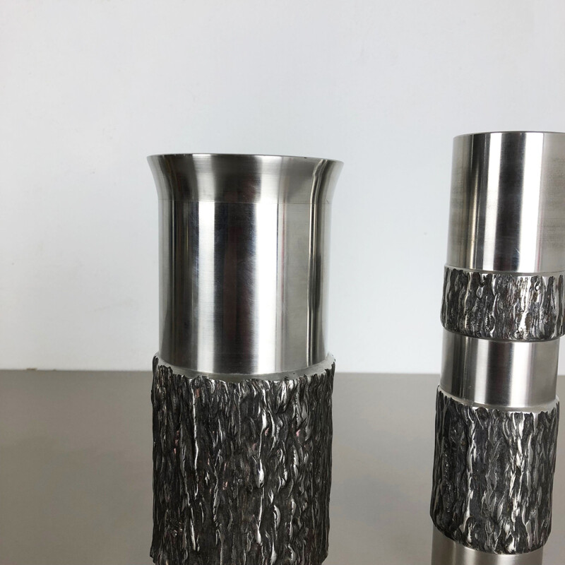 Pair of vintage brutalist steel vases, Germany 1970