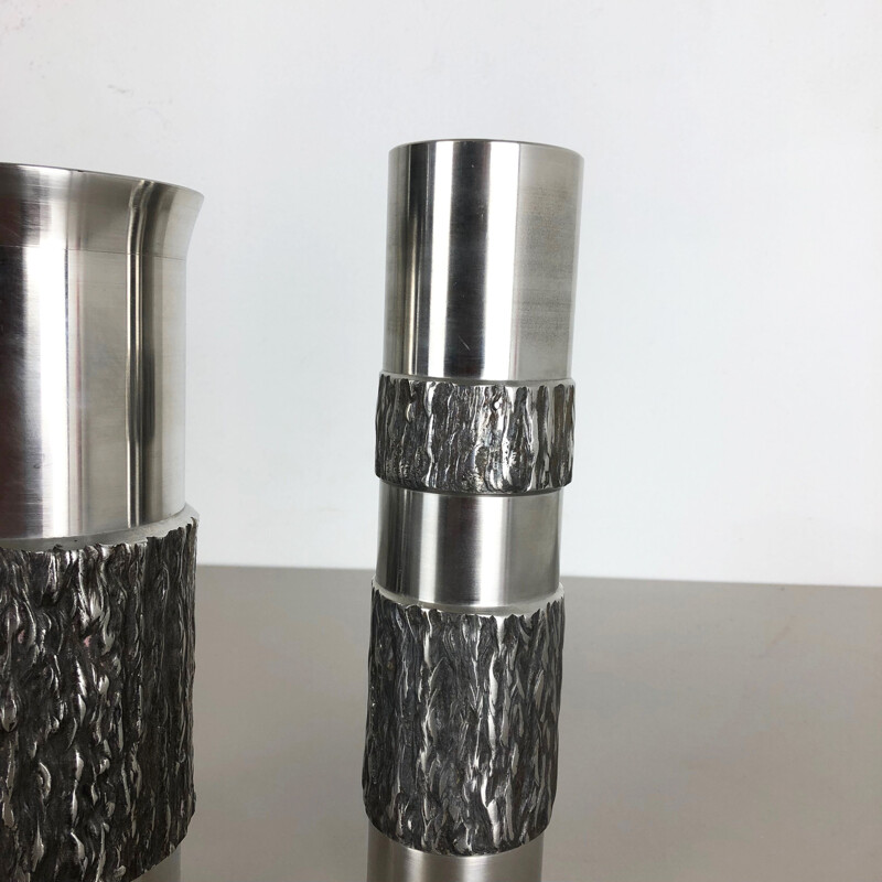 Pair of vintage brutalist steel vases, Germany 1970