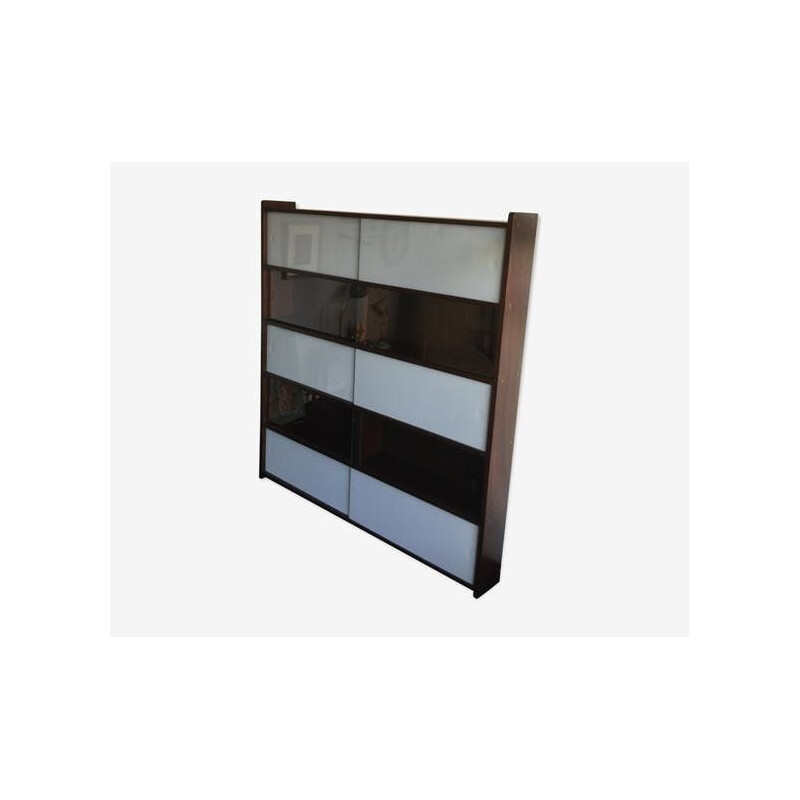 Vintage showcase library for Oscar in glass and dark teak 1950