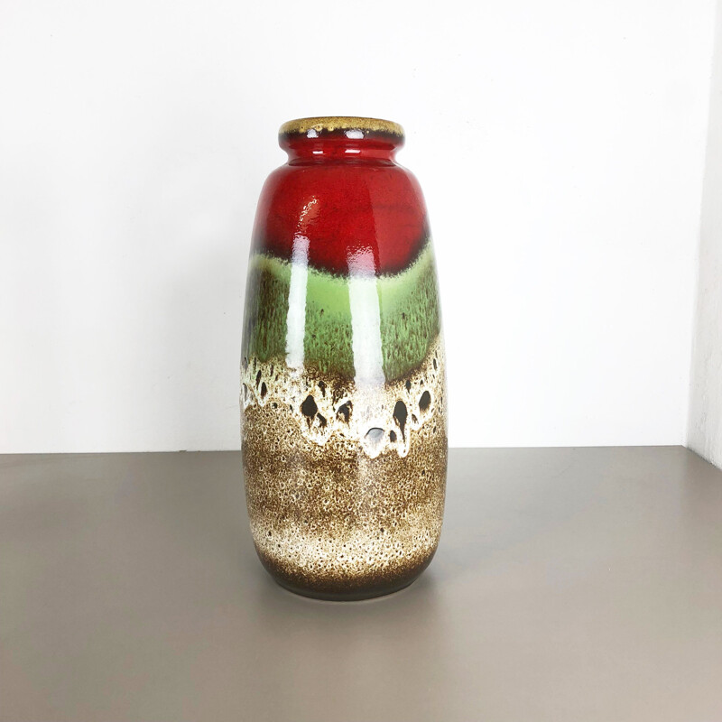 Vintage vase for Scheurich in green brown and red ceramics 1970