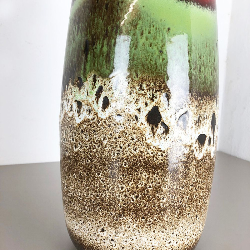 Vase vintage pour Scheurich en céramique vert marron et rouge 1970