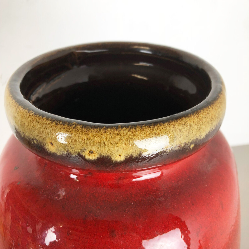 Vase vintage pour Scheurich en céramique vert marron et rouge 1970