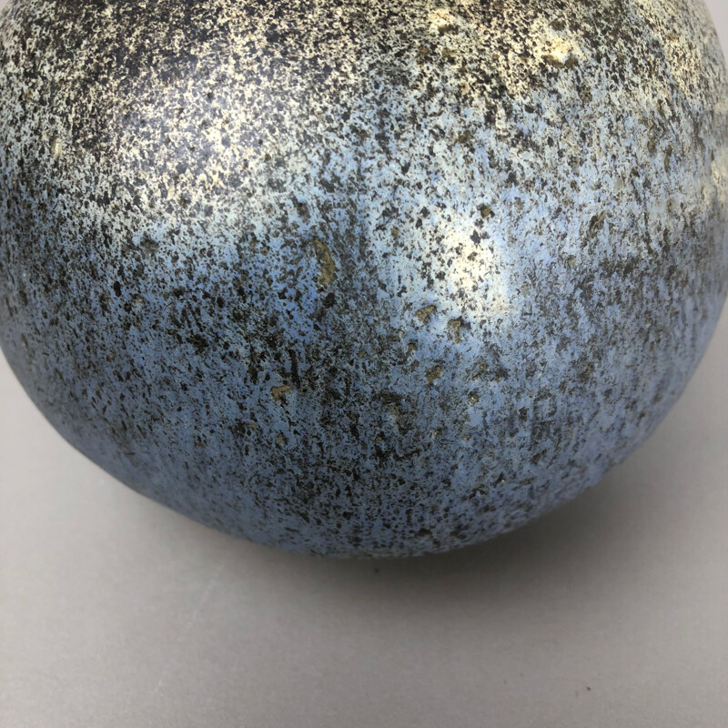 Vase vintage de poterie pour Otto Meier en céramique bleue beige noire 1960