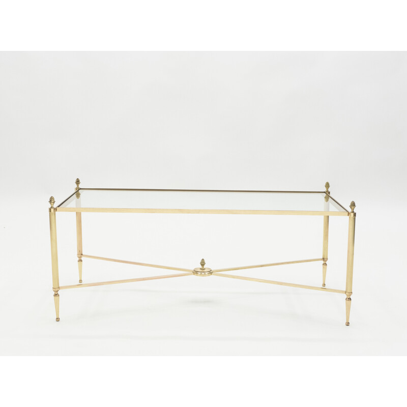 Vintage coffee table for Maison Baguès in brass and glass 1950