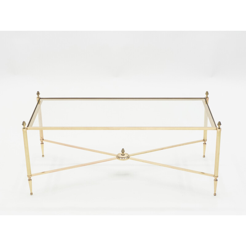 Vintage coffee table for Maison Baguès in brass and glass 1950